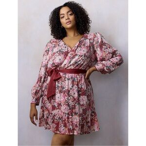 NWT LC Lauren Conrad Sequin Wrap Mini Dress Red Floral Plus Size 3X